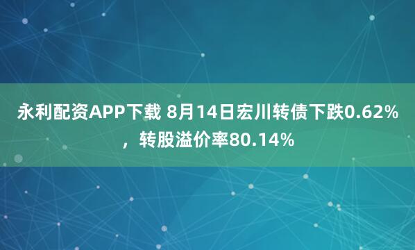永利配资APP下载 8月14日宏川转债下跌0.62%，转股溢价率80.14%